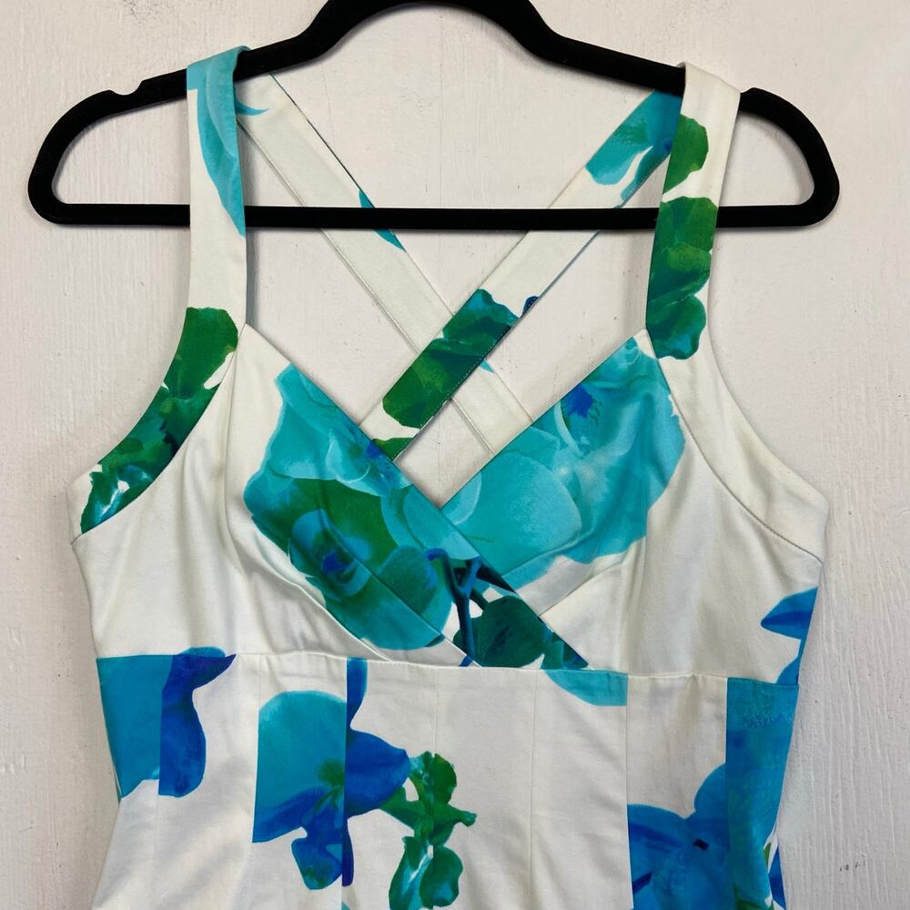 Calvin Klein White Blue Cotton Stretch Fit Flare Sleeveless Dress Size 10 - Picture 4 of 8